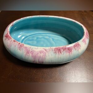 Vintage Robinson Ransbottom Blue/Pink Oval Planter Roseville MCM Drip